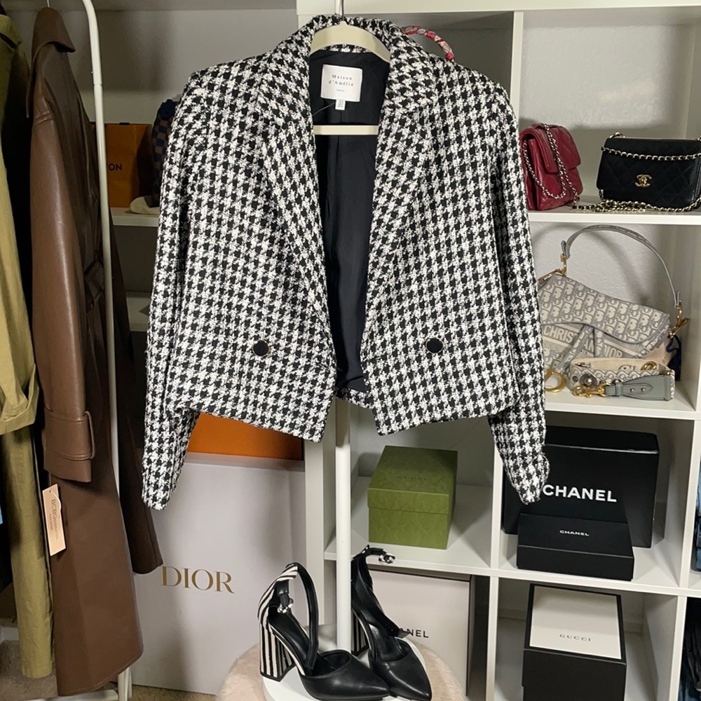 NWOT Tweed Black And White Cropped Blazer